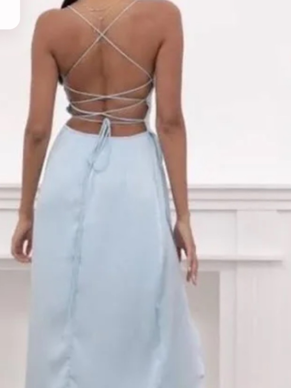 Very Pale blue lightweight long backless lace up dress